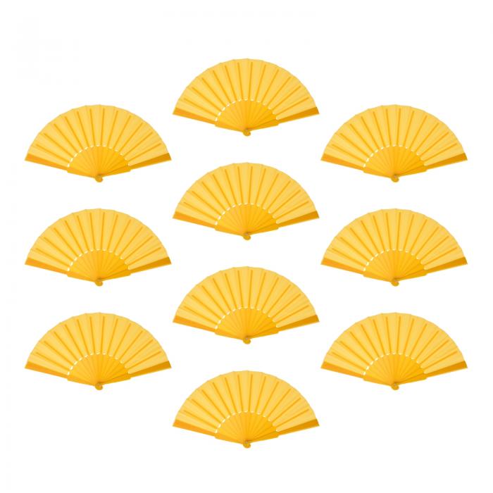 折りたたみ扇子 ビンテージ ハンドヘルドファン プラスチック製 折りたたみ扇子 ハロウィンパーティー 結婚式 ダンス 装飾 ギフト 42x23cm/16.54x9.06" 10個セット イエロー