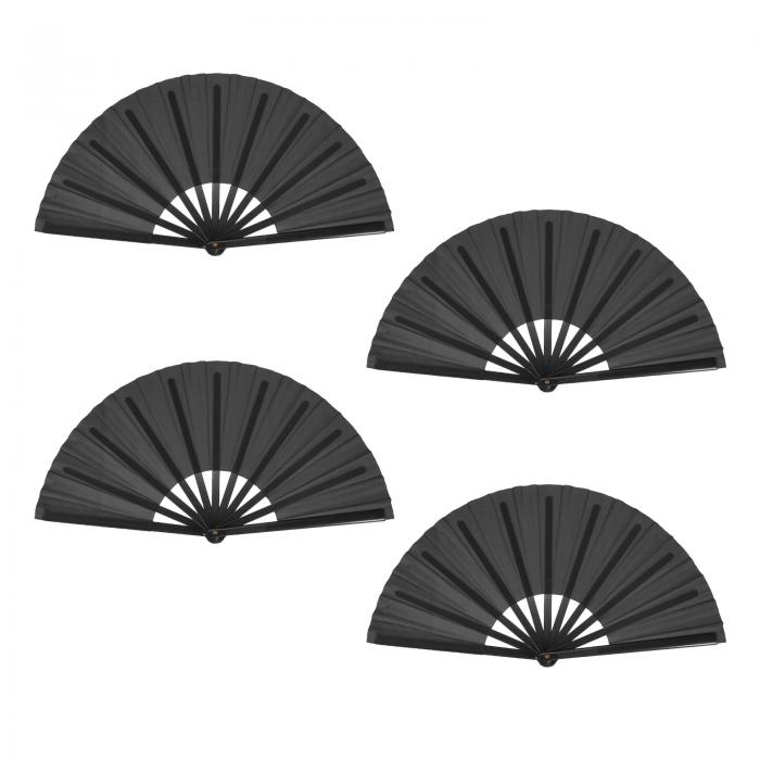 折りたたみ扇子 ビンテージ ハンドヘルドファン プラスチック製 折りたたみ扇子 ハロウィンパーティー 結婚式 ダンス 装飾 ギフト 64x33cm/25.2x13" 4個セット ブラック