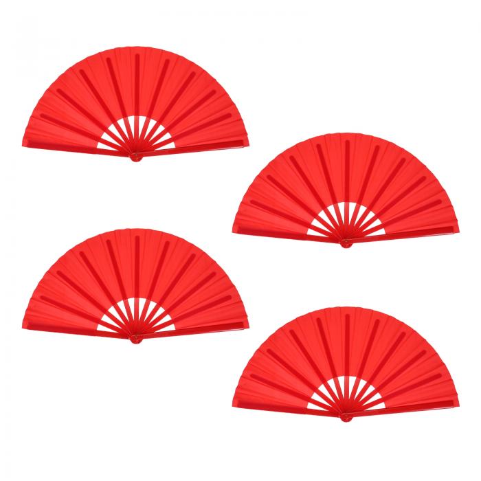 折りたたみ扇子 ビンテージ ハンドヘルドファン プラスチック製 折りたたみ扇子 ハロウィンパーティー 結婚式 ダンス 装飾 ギフト 64x33cm/25.2x13" 4個セット レッド