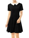 Allegra K ワンピース Aライン フレアワンピース 半袖 丸襟 襟付き 細身 可愛い レディース ブラック XXL(4)