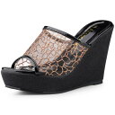 Allegra K プラットフォーム ウェッサンダル ジ スライドサンダル スリップオン レディース ブラックゴールド 24.0 cm