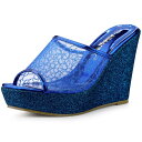 Allegra K プラットフォーム ウェッサンダル ジ スライドサンダル スリップオン レディース ブルー 25.5 cm
