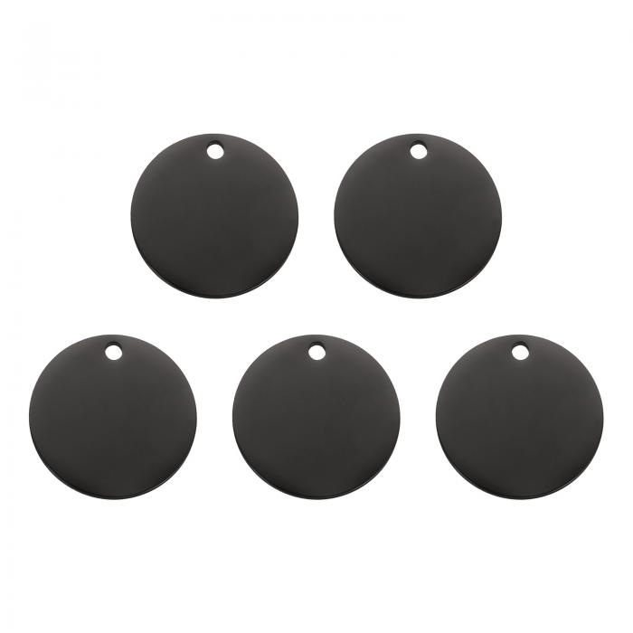 5個の丸い空白スタンピングタグ36mmステンレススチールサークル磨き空白スタンプペンダント、ブレスレットクラフトラベリング作成用の穴付き、黒