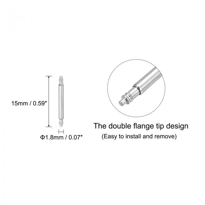 時計バンドピン交換キット ステンレス鋼 15 mm 時計スプリングバーピン 4個 直径1.8 mmスプリングバー取り外しツール付き