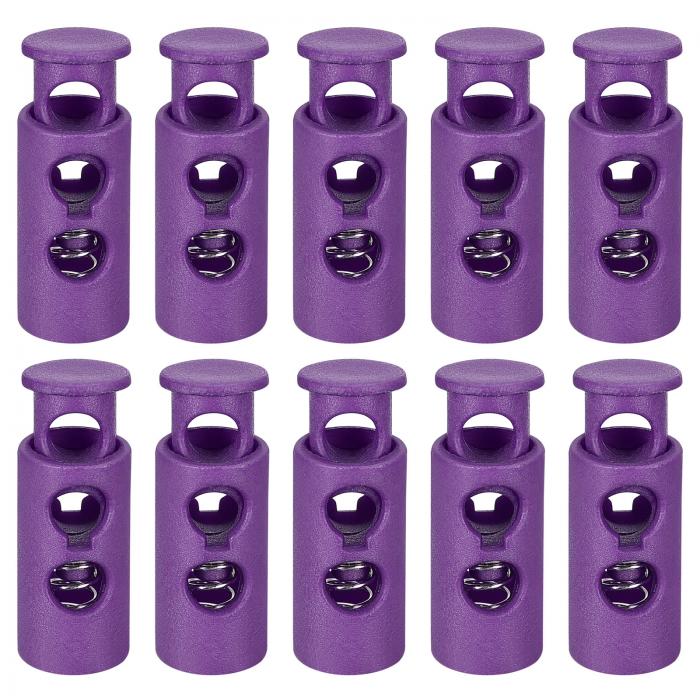 30個入りのプラスチックコードロック ダブルホールスプリングトグルストッパー バックパック 靴ひも ドローストリング用 4mmの濃い紫色