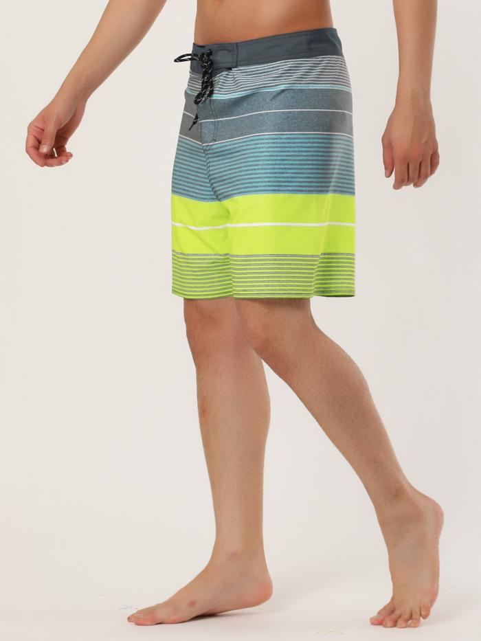 Lars Amadeus メンズ 水着スイムショーツ サーフパンツ ボードショーツ ドローストリング カラーブロック ショーツ イエローブルー 34