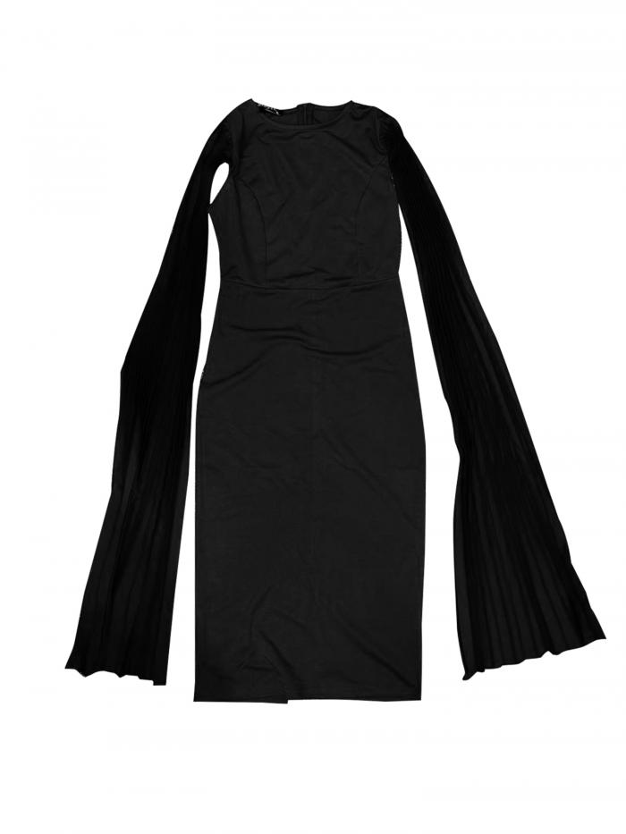 Allegra K レディース イブニングドレス プリーツクローク 長袖ケープ ペンシルドレス ブラック L