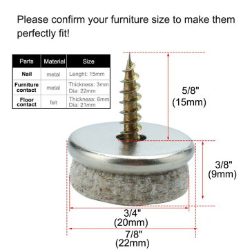 ソウテン uxcell スクリュー フェルト グライダー 家具足のパッド DIY 足のプロテクター 保護用 22mm 直径 10個入り