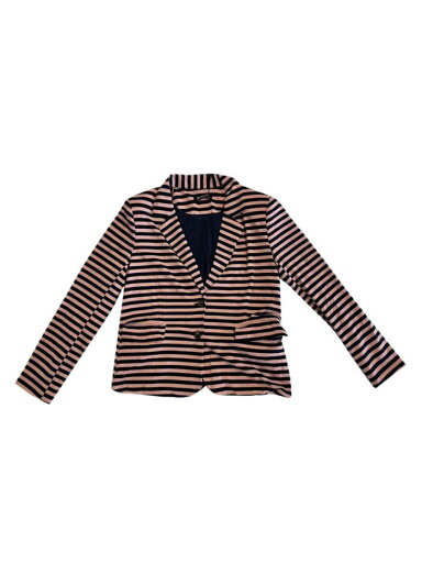 Allegra K ブレザー ジャケット ボーダー柄 コート 長袖 ストライプ柄 ノッチドラペル レディース ネイビーピンク XS Allegra K ブレザー ジャケット ボーダー柄 コート 長袖 ストライプ柄 ノッチドラペル レディース ネイビーピンク XS