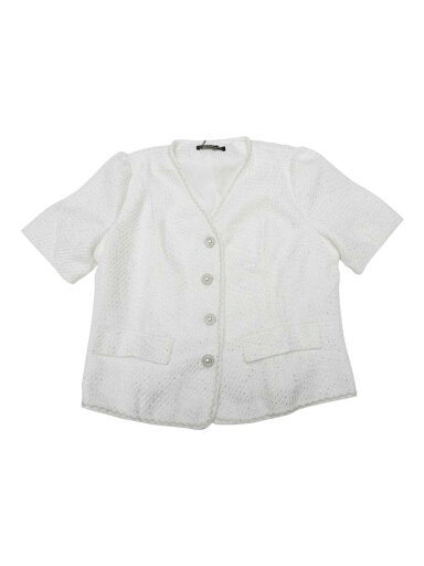 Allegra K ツイードノーカラーブレザー ワークオフィス クロップド Vネック 半袖ジャケット レディース 白 L Allegra K ツイードノーカラーブレザー ワークオフィス クロップド Vネック 半袖ジャケット レディース 白 L