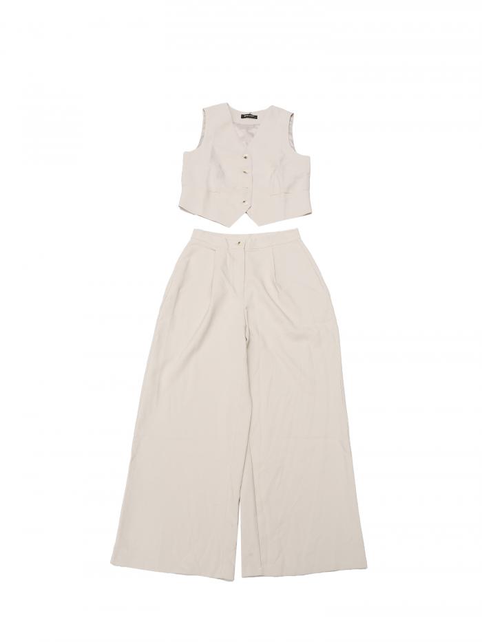 Allegra K レディース ツーピース アウトフィット ボタンフロント タンクトップ ワイドレッグパンツ マッチングセット アプリコット M