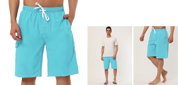 Lars Amadeus メンズ 水着 サーフパンツ ボードショーツ 海パン 海水パンツ ドローストリング ビーチパンツ ライトブルー 36