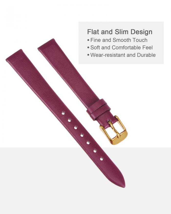 パープル本革バンド 12mm 幅 フラット薄型エレガントレザー時計ストラップ 金トーンバックル 男性と女性用