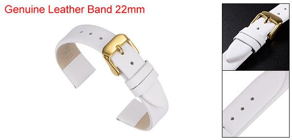 ホワイト本革バンド 22mm 幅 フラット薄型エレガントレザー時計ストラップ 金トーンバックル 男性と女性用