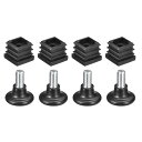 4Pcs スクエアチューブ用レベリングフィート付きインサート 0.79"x0.79" OD スクエアチューブ用 M8 スレッド ブ ラックプラスチック家具チェア脚プラグエンドキャップインサートプラグ