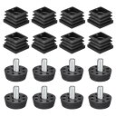 8Pcs スクエアチューブ用レベリングフィート用インサート 0.98"x0.98" OD スクエアチューブ用 調整可能な10-14mm M8 スレッド ブ ラックプラスチック家具チェア脚プラグエンドキャップインサート