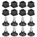 8Pcs スクエアチューブ用レベリングフィート用インサート 0.79"x0.79" OD スクエアチューブ M8 スレッド ブ ラックプラスチック製家具チェアレッグプラグブ ランキングエンドキャップインサートプラグ