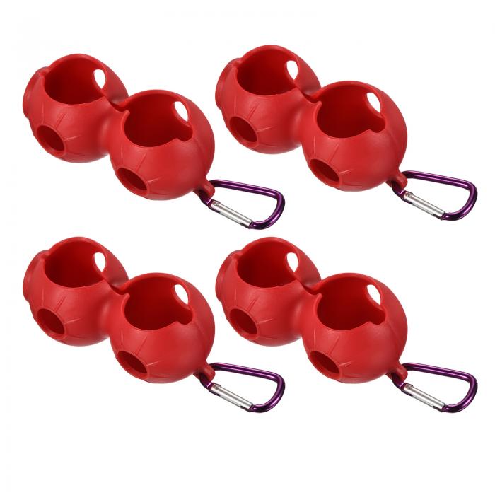 PATIKIL ゴルフボールホルダー 4個入り シリコーン 2ボール キャリア保護 ポータブル ゴルフバッグベルト バックル付きのスリーブ レッド