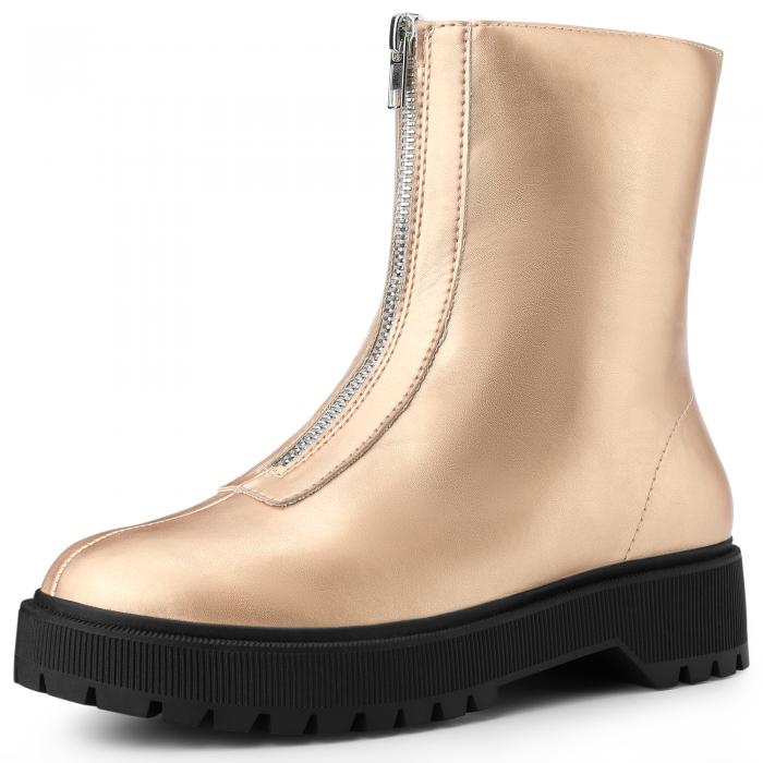 Perphy レディース向けジッパー付きプラットフォームブロックヒールブーティ、ドレッシーなコンバット..
