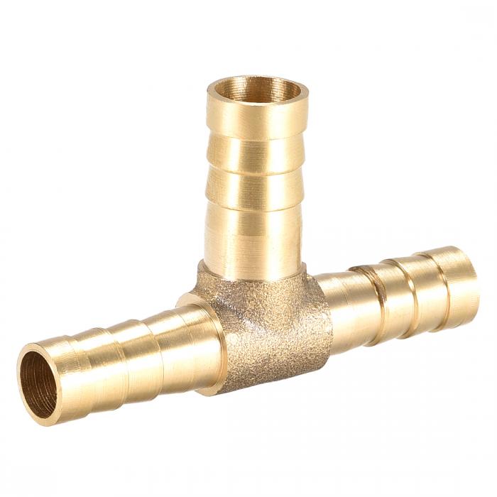 バーブホースフィッティング 真鍮製ホースリデューサーバーブフィッティングティー T型 3ウェイバーブコネクター 空気水燃料ガス 8mm X 10mm X 8mm
