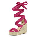 Allegra K レースアップサンダル ハイヒール プラットフォーム ウェッジヒール エスパドリーユ レディース ホットピンク 25.5 cm(4)