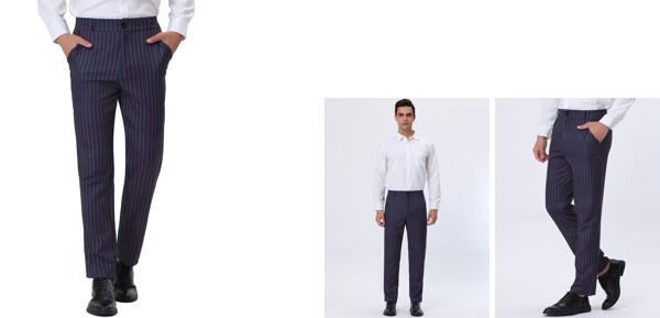 Lars Amadeus スーツパンツ ストライプ ドレス パンツ ストレート カラーブロック メンズ ネイビーパープル 36