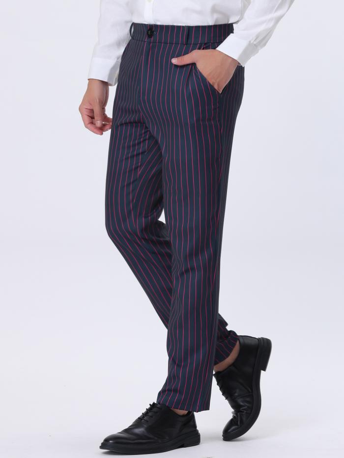 Lars Amadeus スーツパンツ ストライプ ドレス パンツ ストレート カラーブロック メンズ ネイビーパープル 36