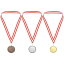 PATIKIL 5 cm スポーツ賞のメダル 3個 金 銀 銅 賞メダル リボン付き レッド ホワイト ゲーム スポーツ競技用