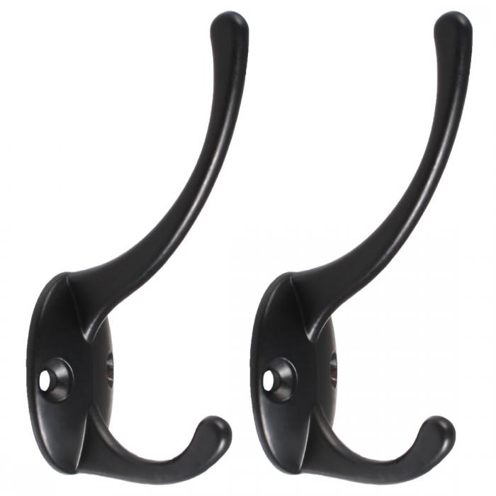 ローブフック デュアル ステンレス鋼 壁掛けフック コートタオルウォールクラスプバスルームハンガー ネジ付き 黒 2個