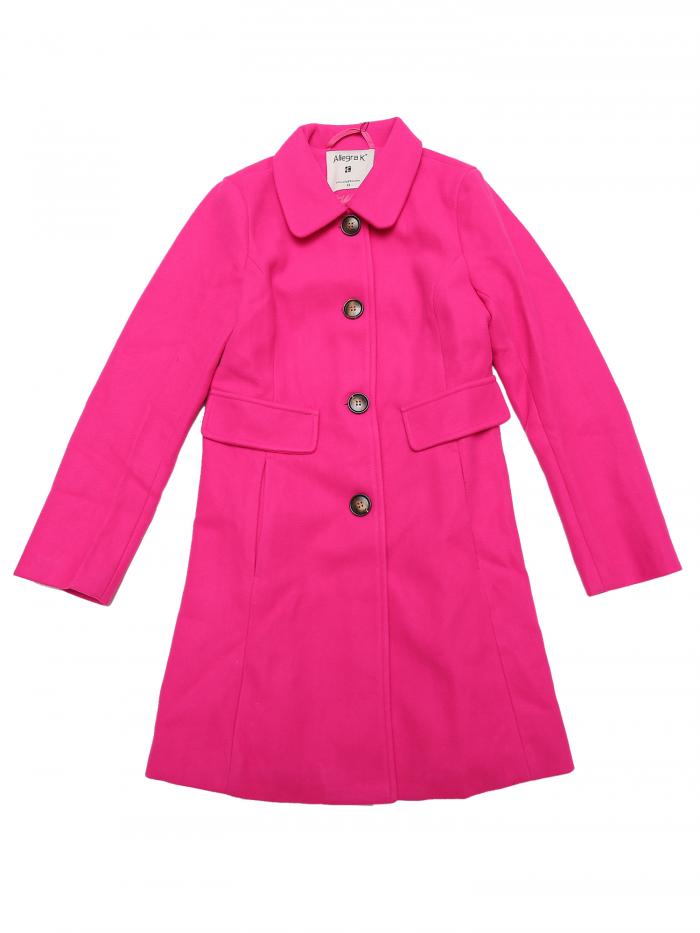 Allegra K オーバーコート ヴィンテージ ラペルカラー シングルブレスト ミッドロング 冬 レディース ホットピンク M(4)