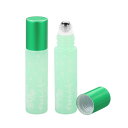 PATIKIL 10mL ローラーボトル 2本 ガラス 精油 ローラーボール 花柄付き 詰め替え容器 グリーン(4)