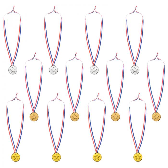 PATIKIL 3.8 cm ミニ金銀銅賞メダル 12個 プラスチック 優勝メダル 1位/2位/3位賞品 リボン付き ゲーム スポーツ大会 パーティー用