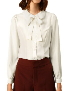 ソウテン Allegra K リボン ブラウス 丸襟 ボウタイ 蝶ネクタイ 白 シャツ 長袖 事務服 オフィス レディース ホワイト S