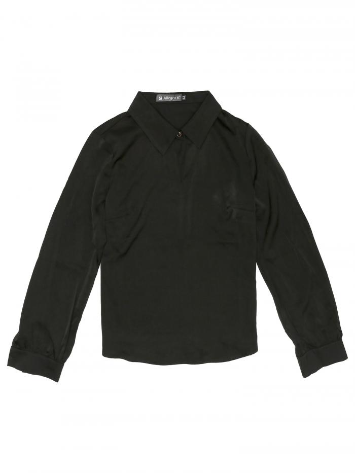 Allegra K サテン トップス ワーク オフィス ブラウス プルオーバー 長袖 エレガント レディース ブラック M