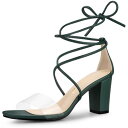 Allegra K クリア 透明 レースアップサンダル ハイヒール ストラップ ブロックヒール レディース ダックグリーン 26.0cm(4)