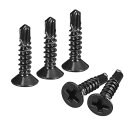板金ネジ #6 x 16 mm ブラック酸化物 410ステンレス鋼 フラットヘッドプラスドライブセルフドリルネジ 100個