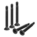 板金ネジ #12 x 55 mm ブラック酸化物 410ステンレス鋼 フラットヘッドドライブセルフドリルネジ 50個