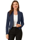 Allegra K ブレザー ボレロ 長袖 オフィス ビジネス カジュアル 前開き レディース ネイビー L