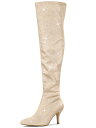 Allegra K グリッター ニーハイブーツ ポインテッドトゥ ピンヒール スチレットヒール レディース ゴールド 25.5 cm(4)