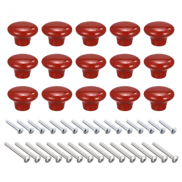 38x28 mmセラミック引き出しノブ キノコ型 ネジの材質304ステンレス鋼 ドアプルハンドル レッド 15個入り