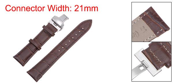 牛革レザーバンド 交換用キット 展開バックルウォッチストラップ 21mm レザーストラップ スプリングバー付き ブラウン