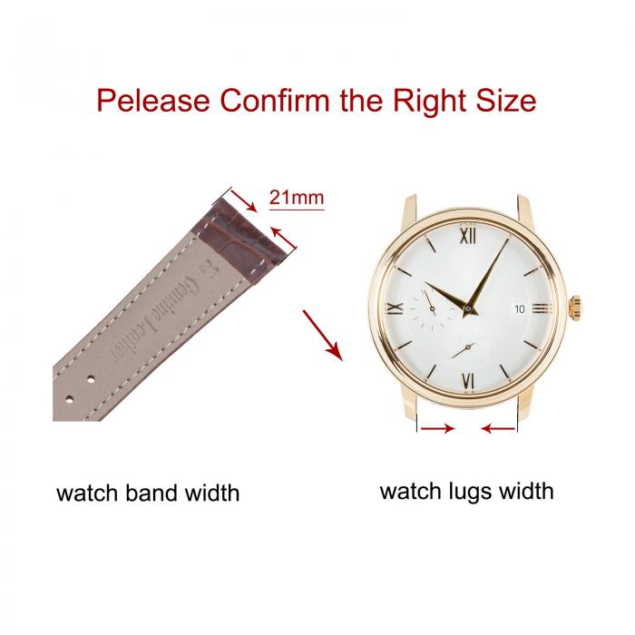 牛革レザーバンド 交換用キット 展開バックルウォッチストラップ 21mm レザーストラップ スプリングバー付き ブラウン