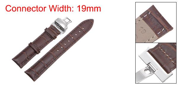 牛革レザーバンド 交換用キット 展開バックルウォッチストラップ 19mm レザーストラップ スプリングバー付き ブラウン