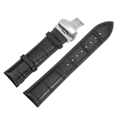 牛革レザーバンド 交換用キット 展開バックルウォッチストラップ 22mm レザーストラップ スプリングバー付き ブラック 牛革レザーバンド 交換用キット 展開バックルウォッチストラップ 22mm レザーストラップ スプリングバー付き ブラック