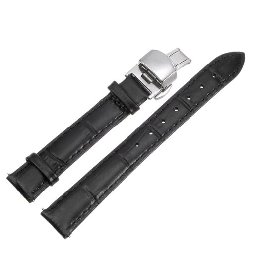 牛革レザーバンド 交換用キット 展開バックルウォッチストラップ 14mm レザーストラップ ブラック 牛革レザーバンド 交換用キット 展開バックルウォッチストラップ 14mm レザーストラップ ブラック