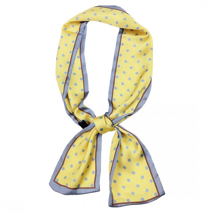 リボンスカーフ ネッカチーフ 長方形 細い 水玉 髪飾り バッグ飾り レディース イエロー 小さなドット ..