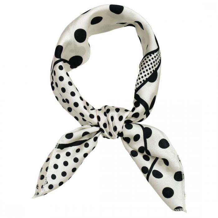 スカーフ 正方形 ドット スクエアスカーフ ネッカチーフ バッグ飾り オフィス 制服用 お洒落 レディース 50cm ブラック ホワイト 50cm