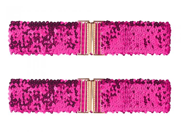 Allegra K ベルト ストレッチベルト ワイド インターロック バックル スパンコール 2個 レディース ローズレッド 60cm