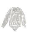 Allegra K レディース サテンレオタード Vネック 長袖 フォーマルボディスーツ トップス Tシャツ ホワイト L