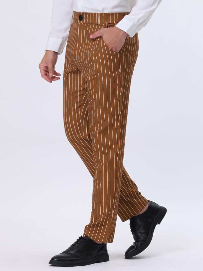 Lars Amadeus スーツパンツ ストライプ ドレス パンツ ストレート カラーブロック メンズ ブラウンホワイト 32